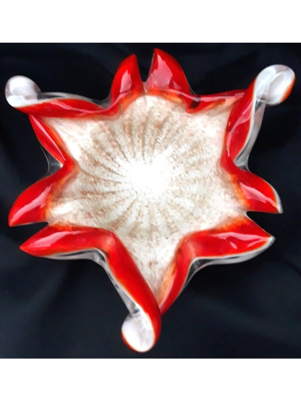 Toso Aventurine ASHTRAY BOWL DISH freeform art glass orange w/ glittery gold 8"D